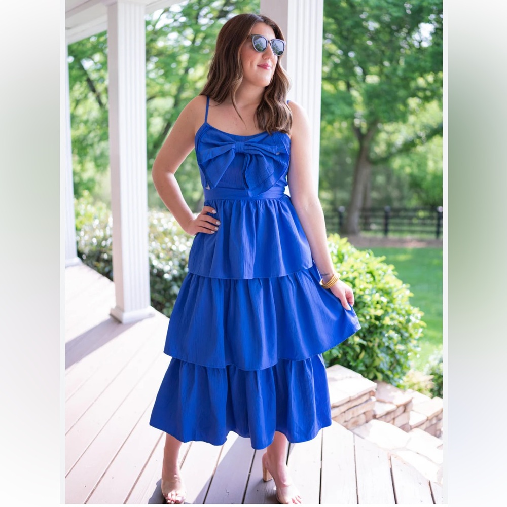 Tcec Royal Grace Blue Midi Bow Dress size medium